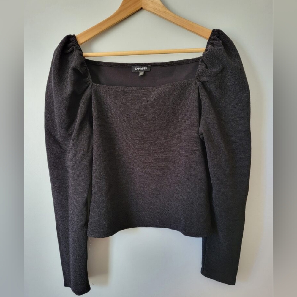 EXPRESS Shiny Black Long Sleeves Cropped Top
